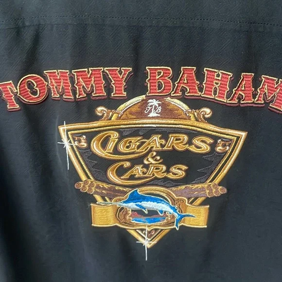 Tommy Bahama Men’s 100% Silk Cigars & Cars Embroidered Shirt Black Size XL - Picture 3 of 16